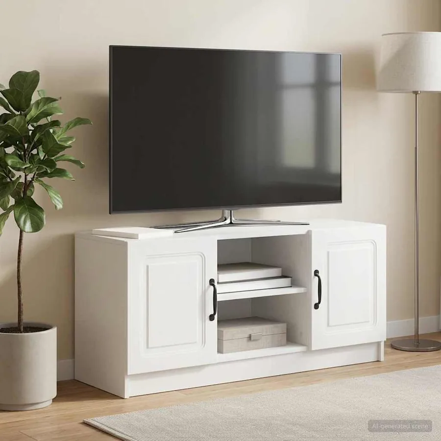 Meuble TV Blanc 102 x 34,5 x 47 cm Bois d'ingénierie