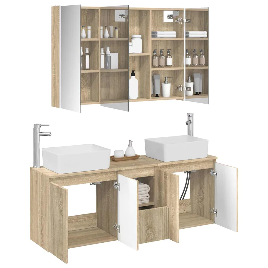 Ensemble d'armoire de salle de bain 4 pcs Chêne Sonoma - 3