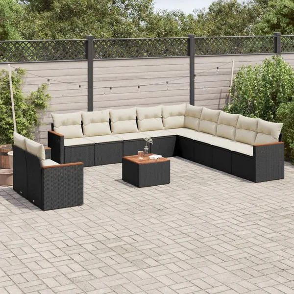 Salon de jardin 12 pcs avec coussins noir résine tressée
