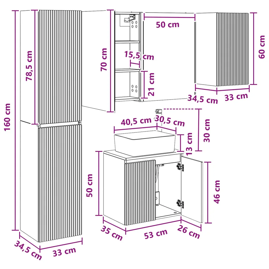 Ensemble d'armoire de salle de bain 5 pcs Blanc - 15
