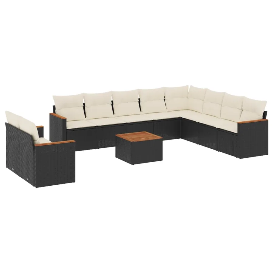 Salon de jardin 11 pcs avec coussins noir résine tressée - 2