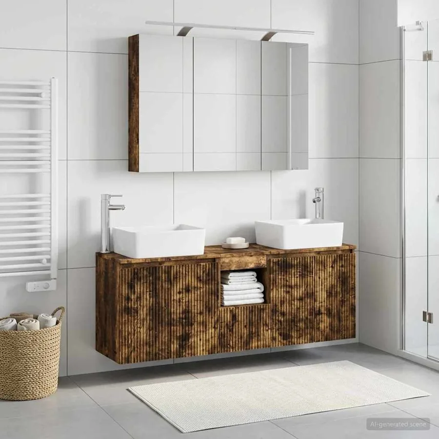 Ensemble d'armoire de salle de bain 4 pcs Chêne fumé