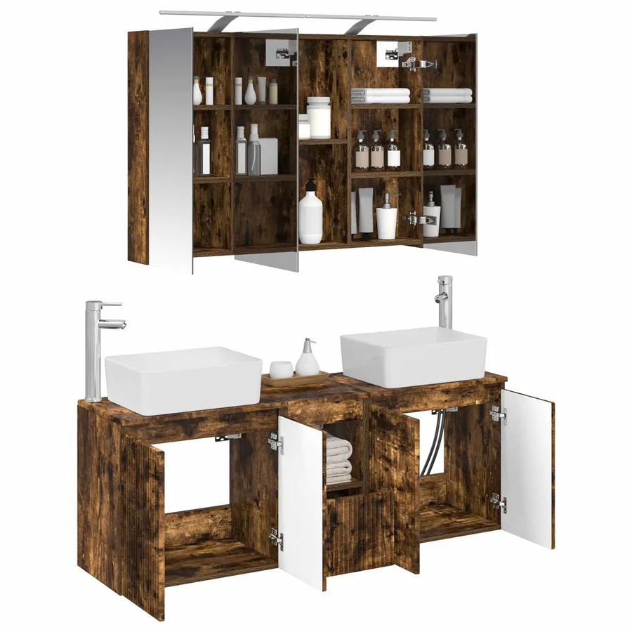 Ensemble d'armoire de salle de bain 4 pcs Chêne fumé - 3
