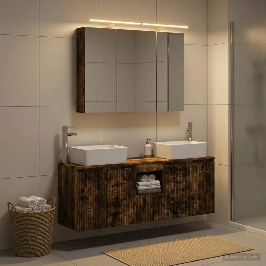 Ensemble d'armoire de salle de bain 4 pcs Chêne fumé - 4