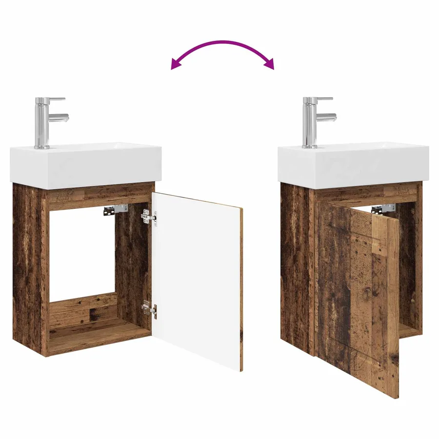 Meuble de salle de bain avec robinet Bois ancien - 9