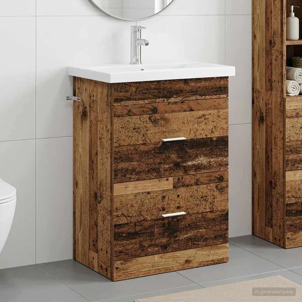 Ensemble de mobilier de salle de bain Bois ancien