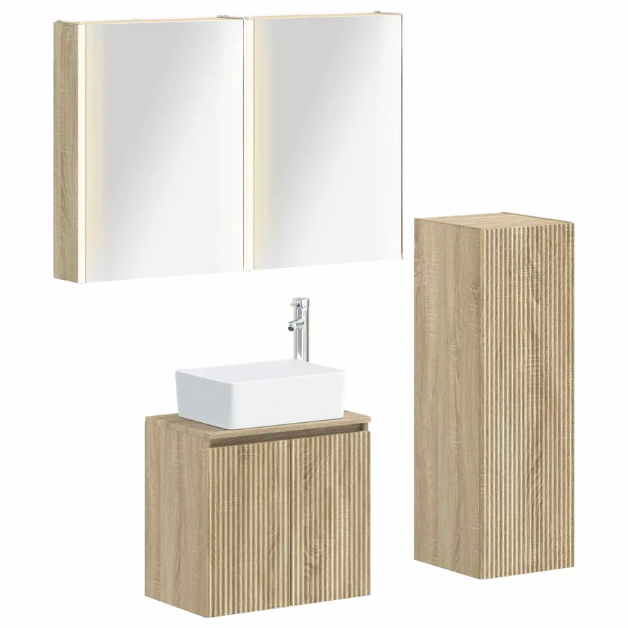 Ensemble de mobilier de salle de bain 4 pcs Chêne Sonoma - 2
