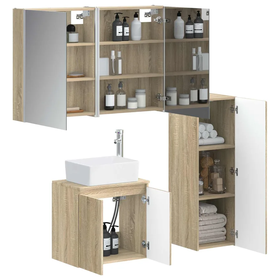 Ensemble de mobilier de salle de bain 4 pcs Chêne Sonoma - 3