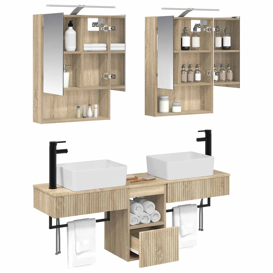 Ensemble d'armoire de salle de bain 5 pcs Chêne Sonoma - 3