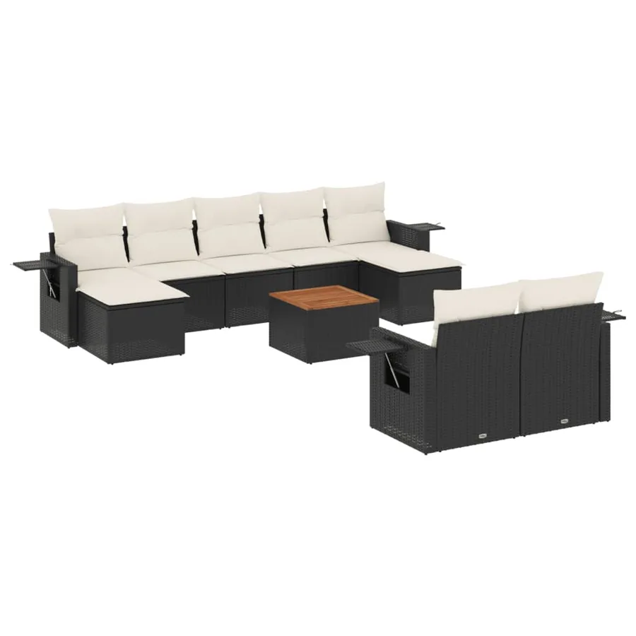 Salon de jardin 10 pcs avec coussins noir résine tressée - 2