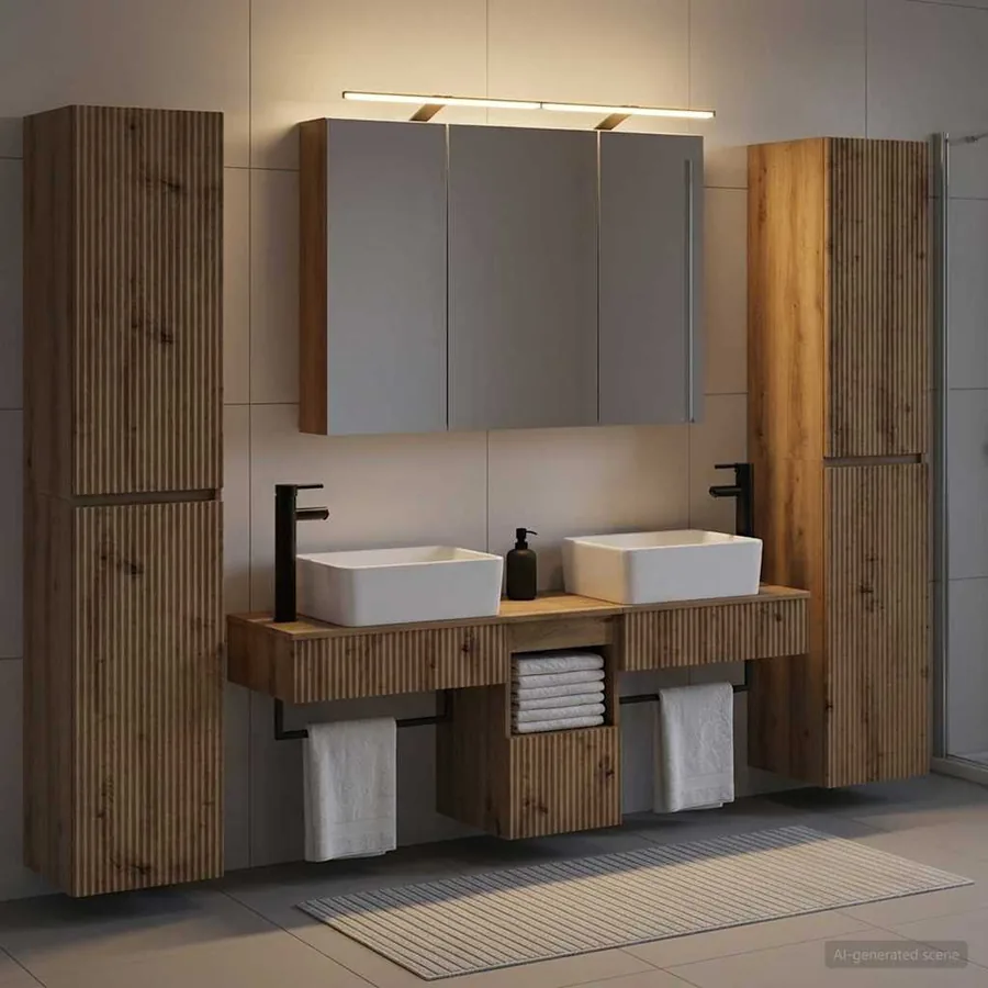 Ensemble de mobilier de salle de bain 6 pc Chêne artisanal