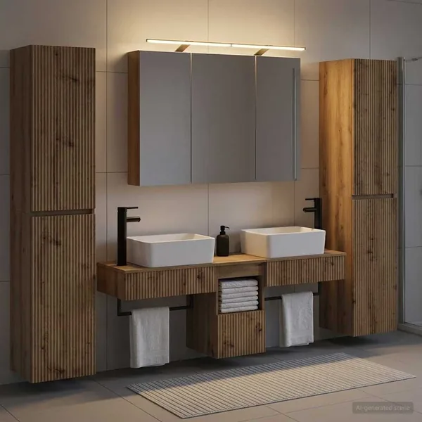 Ensemble de mobilier de salle de bain 6 pc Chêne artisanal