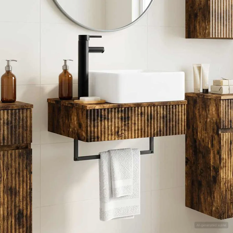 Basin de lavage mural Chêne fumé 53 x 35 x 39 cm