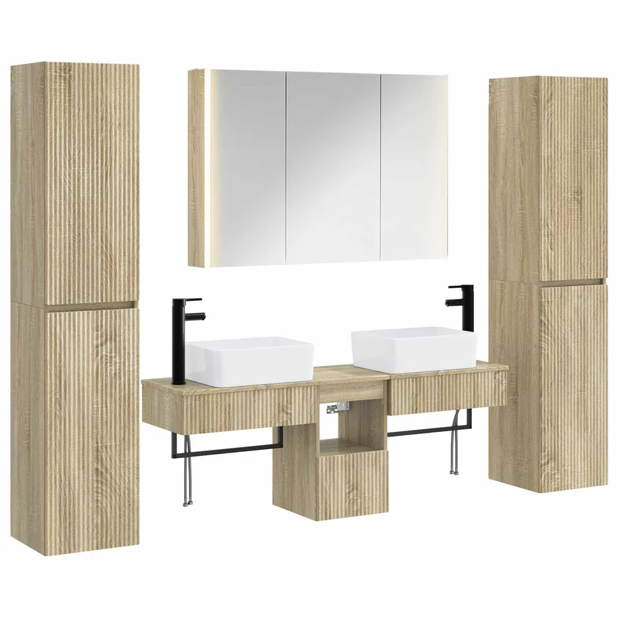 Ensemble de mobilier de salle de bain 6 pcs Chêne Sonoma - 2