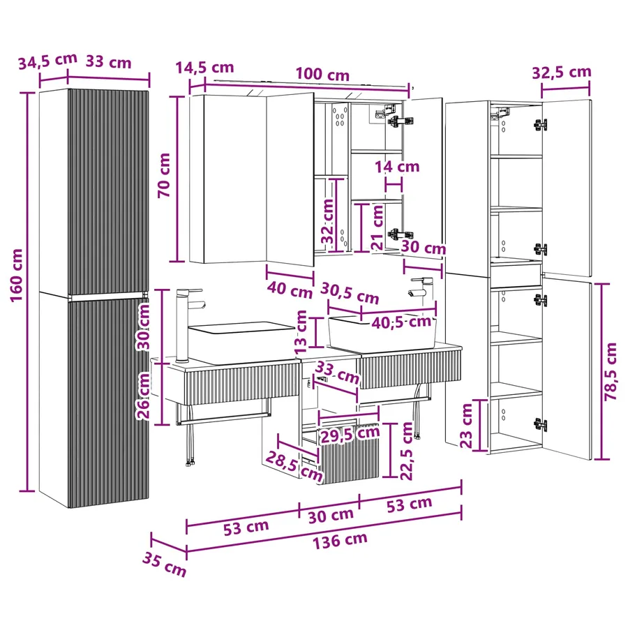 Ensemble de mobilier de salle de bain 6 pcs Blanc - 16
