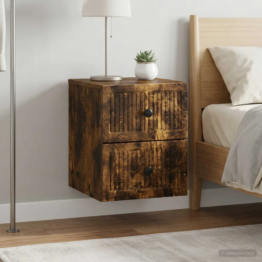 Cabinet de chevet mural 2 pcs Chêne fumé 33 x 34,5 x 40 cm - 4