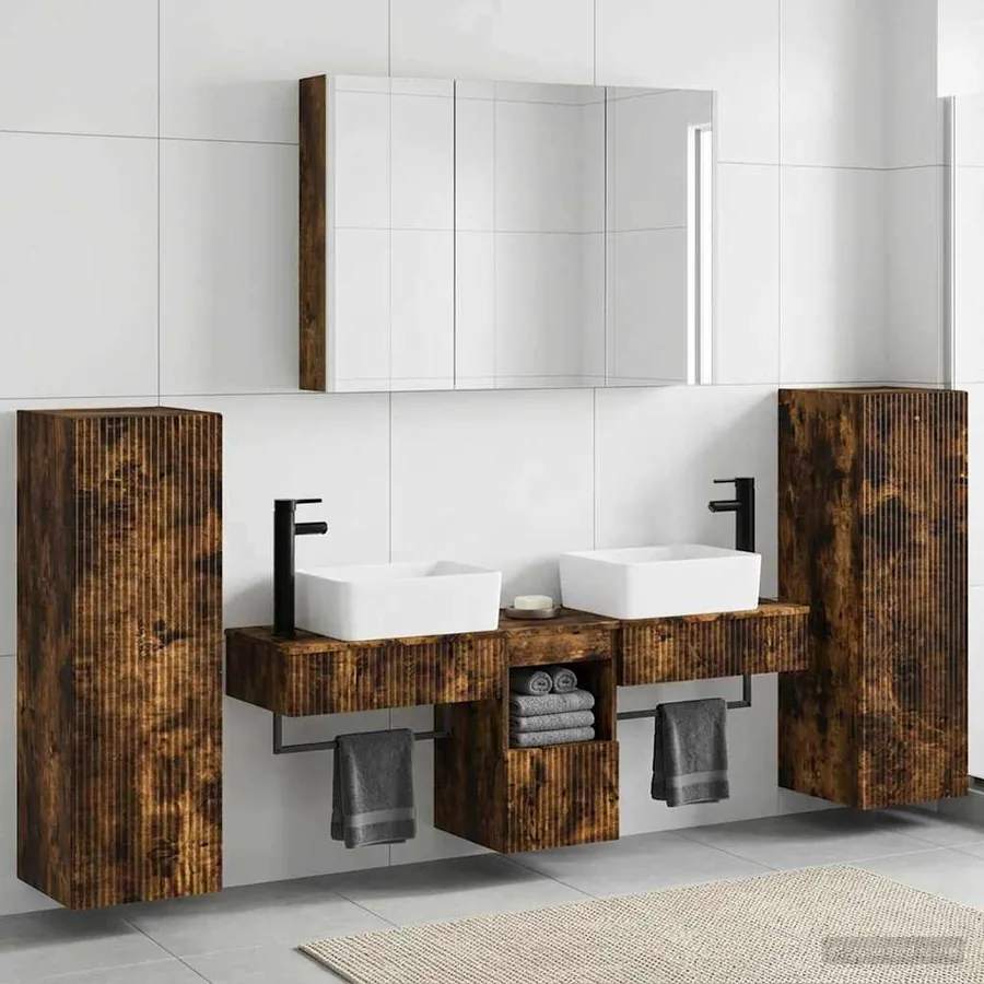 Ensemble de mobilier de salle de bain 6 pcs Chêne fumé