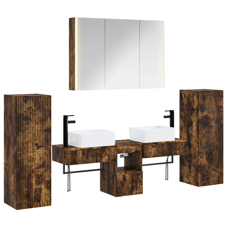 Ensemble de mobilier de salle de bain 6 pcs Chêne fumé - 2