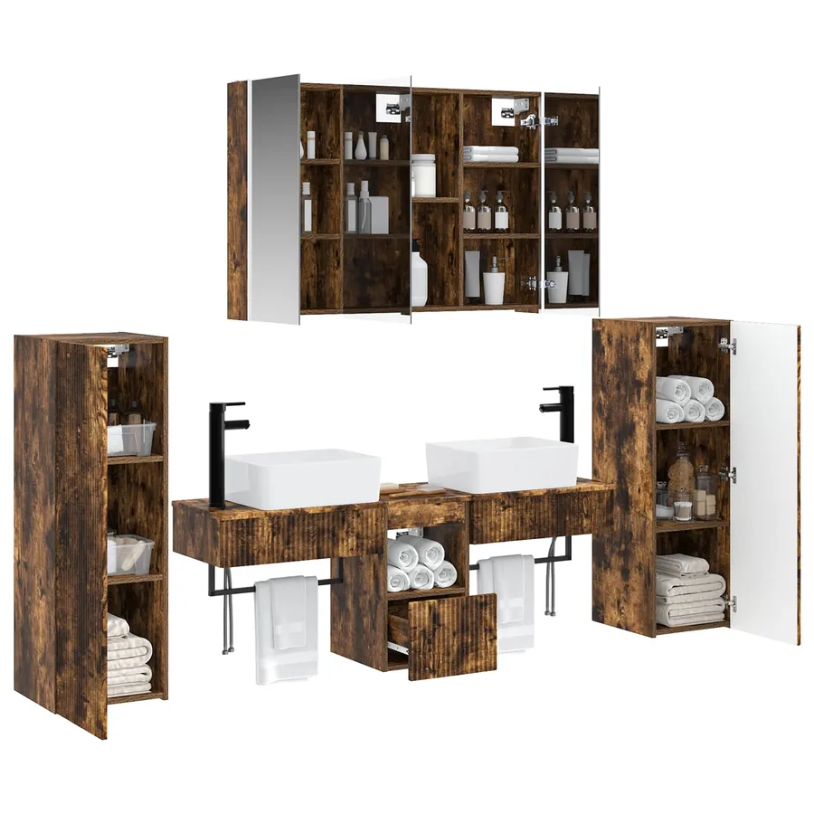 Ensemble de mobilier de salle de bain 6 pcs Chêne fumé - 3
