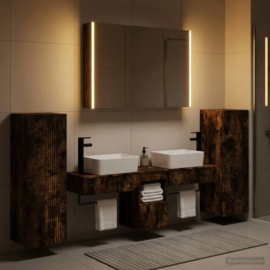 Ensemble de mobilier de salle de bain 6 pcs Chêne fumé - 4