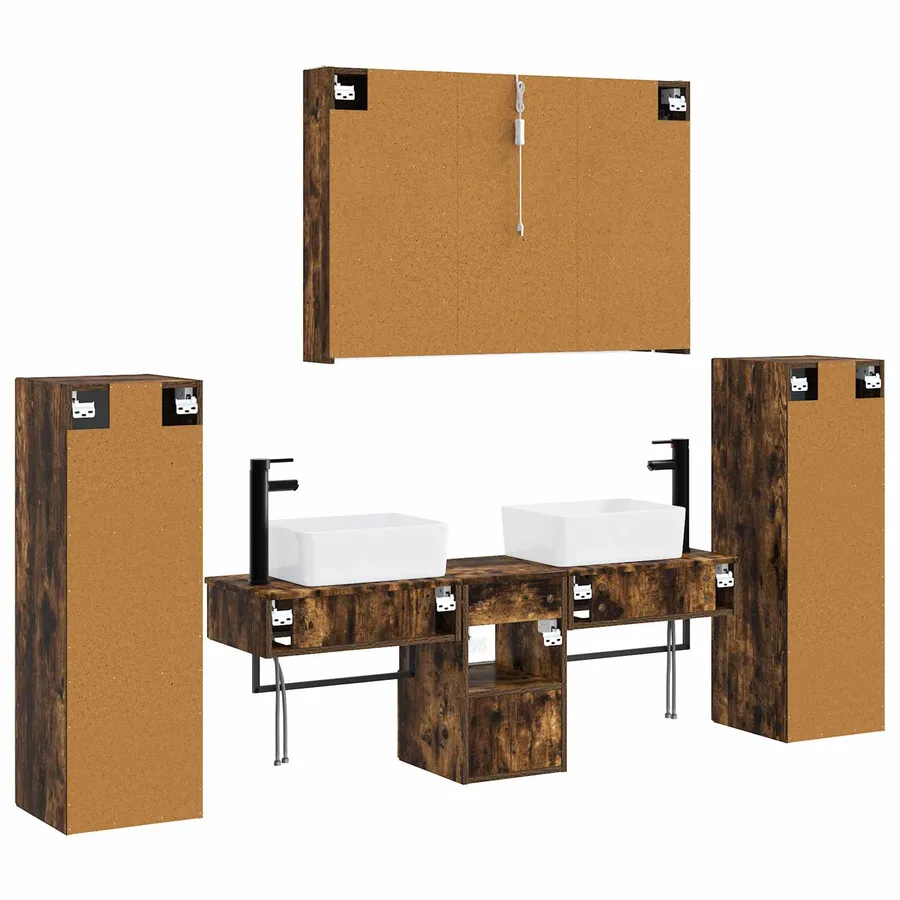 Ensemble de mobilier de salle de bain 6 pcs Chêne fumé - 9