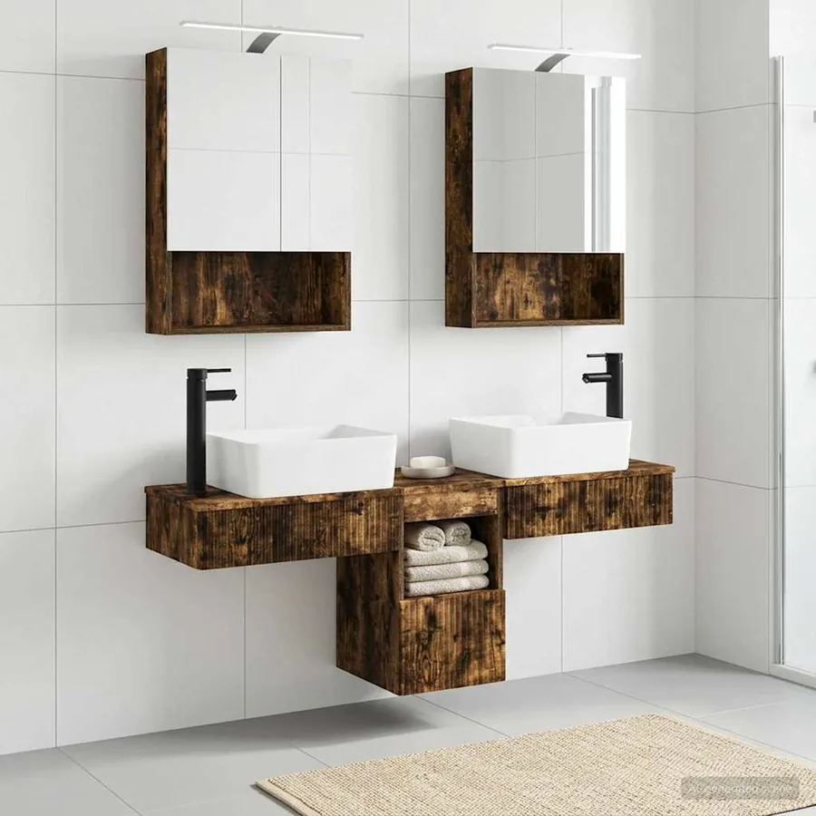 Ensemble d'armoire de salle de bain 5 pcs Chêne fumé
