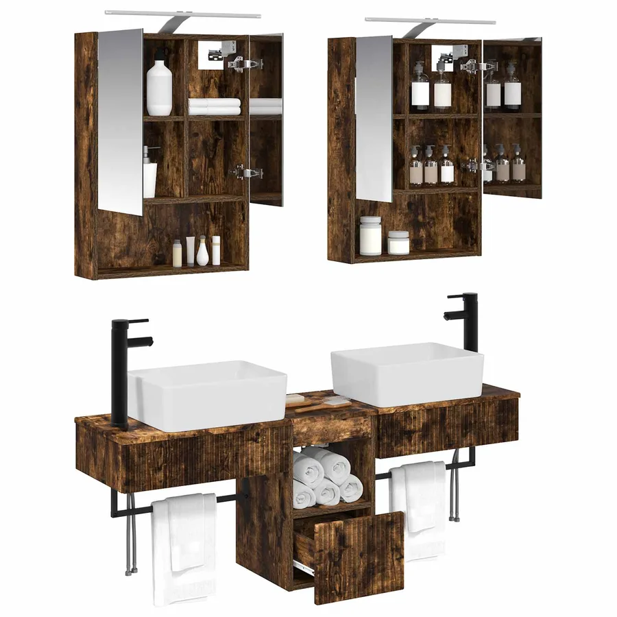 Ensemble d'armoire de salle de bain 5 pcs Chêne fumé - 3