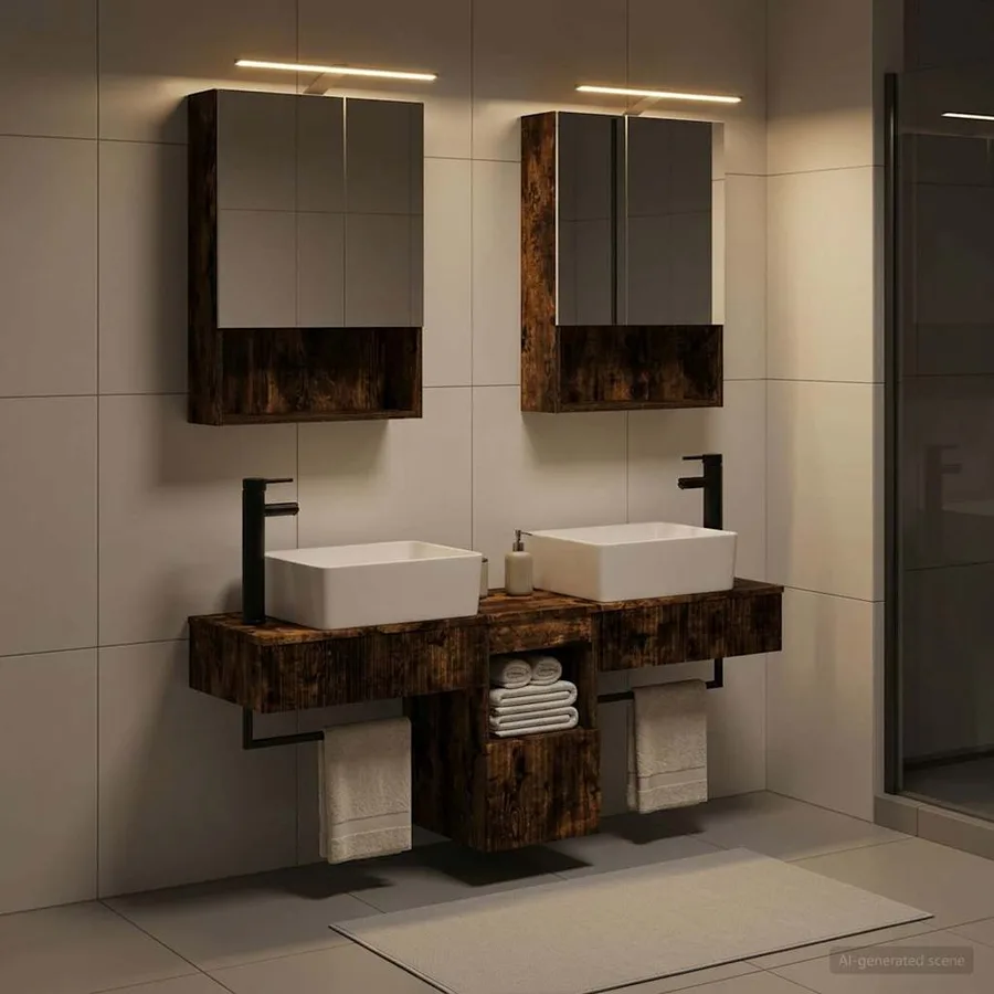 Ensemble d'armoire de salle de bain 5 pcs Chêne fumé - 4