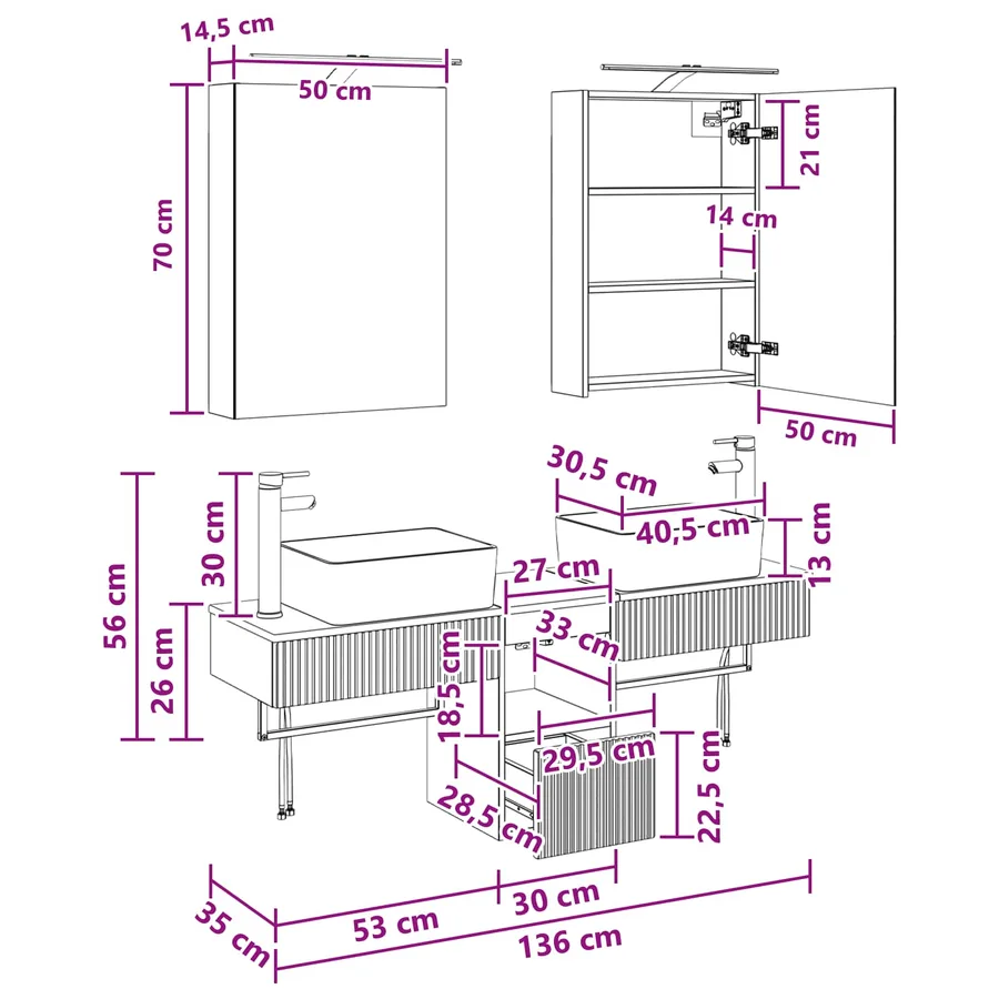 Ensemble d'armoire de salle de bain 5 pcs Gris béton - 14