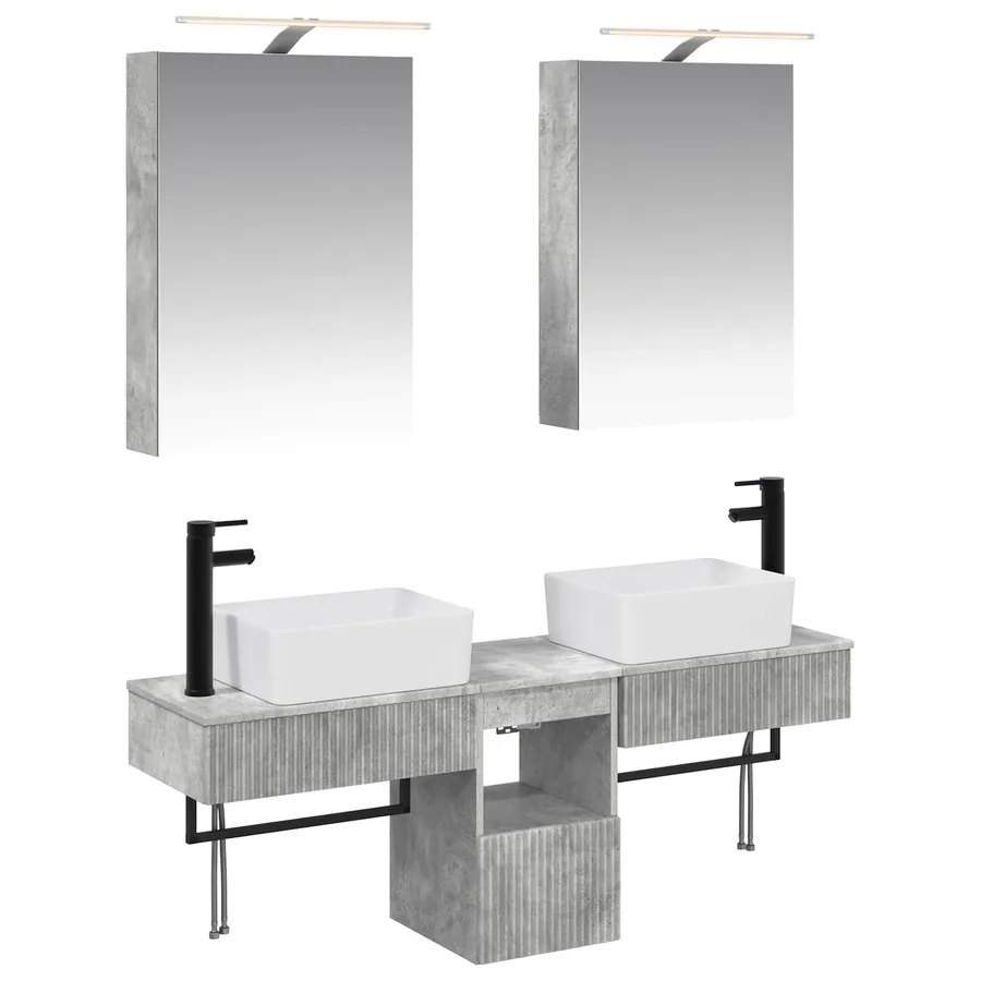 Ensemble d'armoire de salle de bain 5 pcs Gris béton - 2