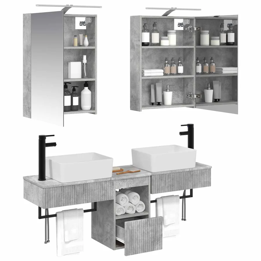 Ensemble d'armoire de salle de bain 5 pcs Gris béton - 3