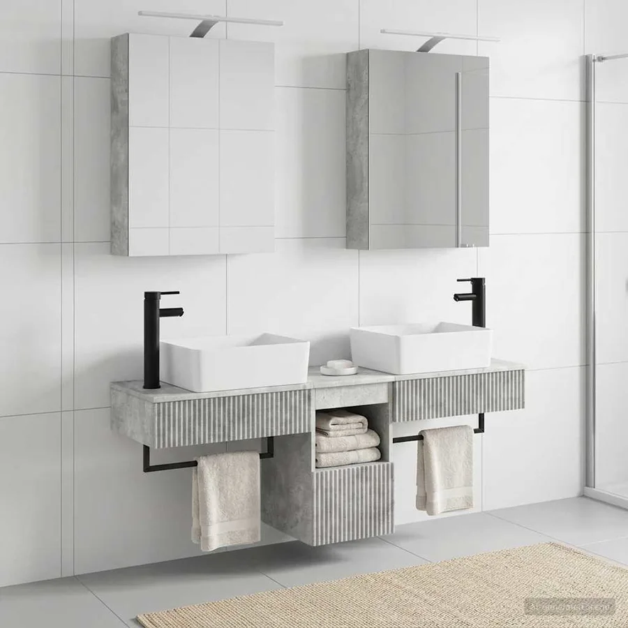 Ensemble d'armoire de salle de bain 5 pcs Gris béton - 4