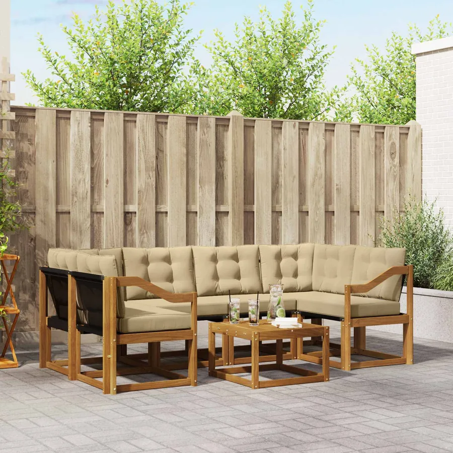 Ensemble de canapés d'extérieur 7 pcs Naturel et Beige