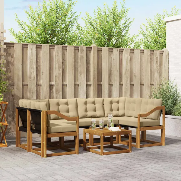 Ensemble de canapés d'extérieur 7 pcs Naturel et Beige