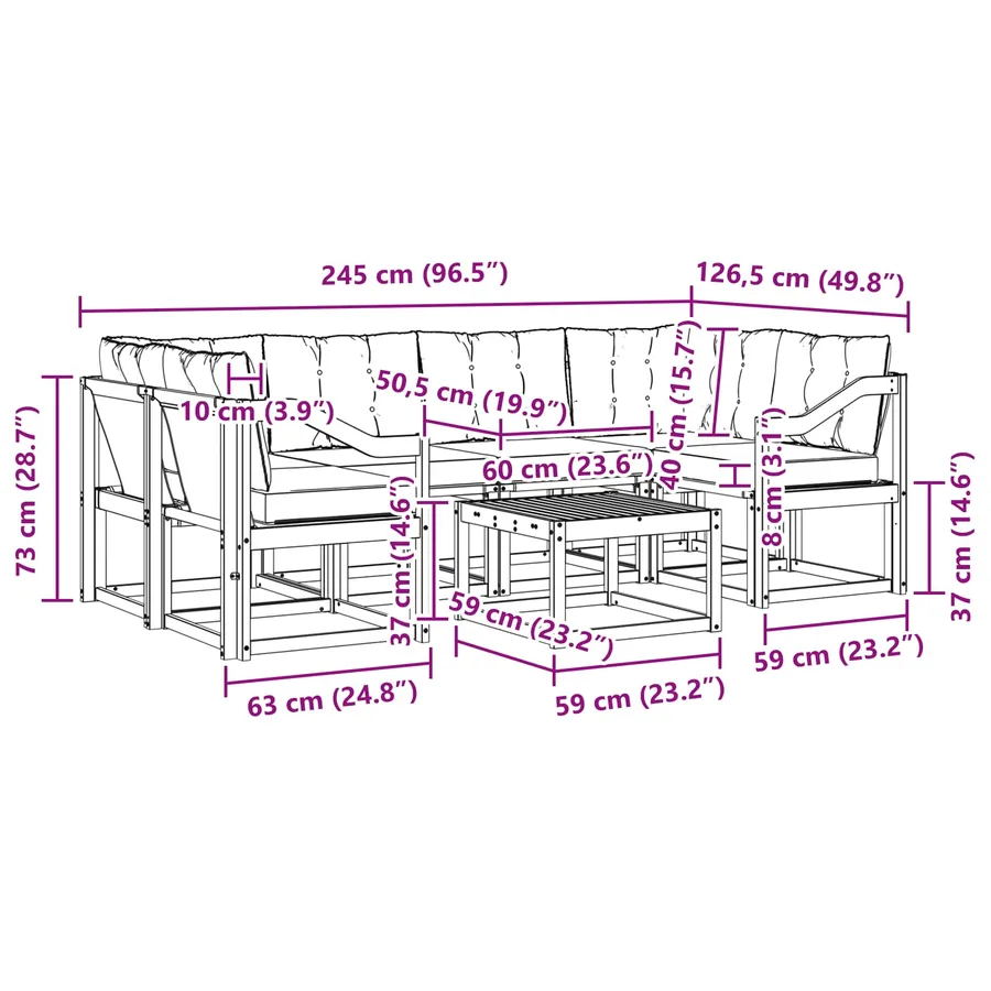 Ensemble de canapés d'extérieur 7 pcs Naturel et Beige - 10