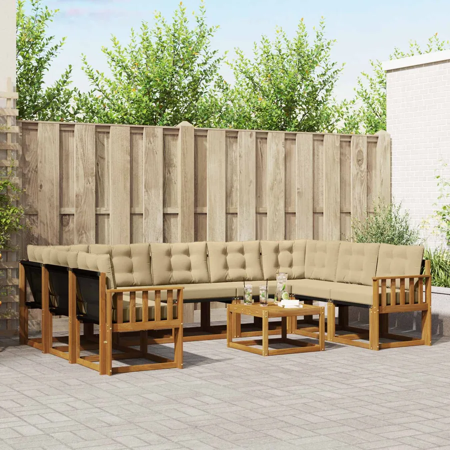 Ensemble de canapés d'extérieur 10 pcs Naturel et Beige