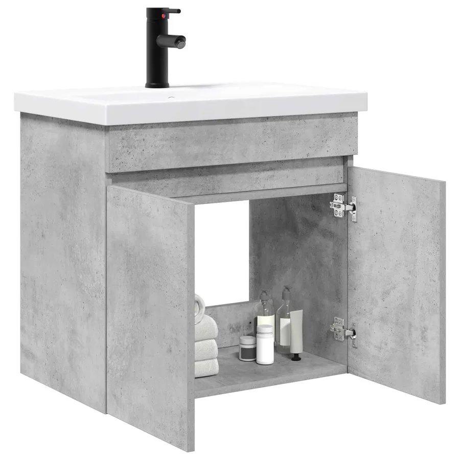 Meuble de salle de bain avec robinet Gris béton - 3