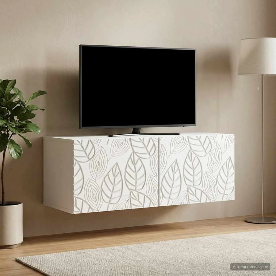 Meuble TV mural 98 x 31 cm Blanc Bois d'ingénierie - 3