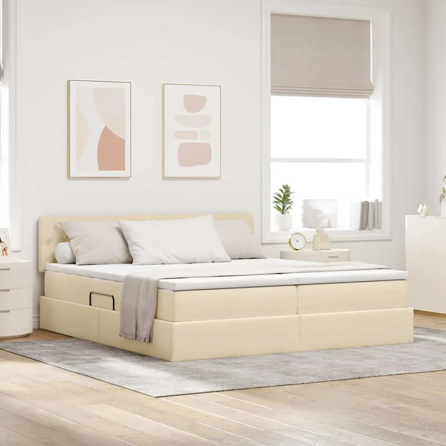 Lit de Rangement Crème 180 x 200 cm Cuir synthétique