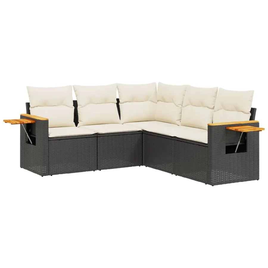 Salon de jardin 5 pcs avec coussins noir résine tressée - 2