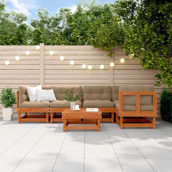 Ensemble de salon de jardin 6 pcs Brun cire Bois de pin massif