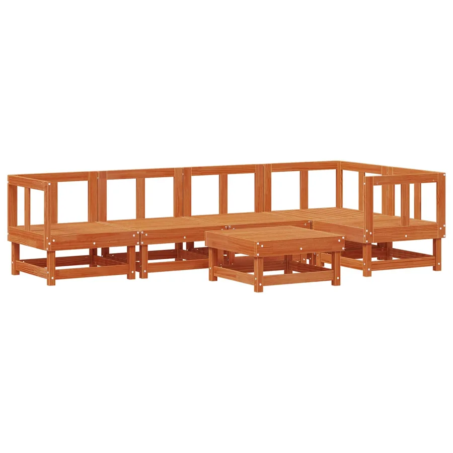 Ensemble de salon de jardin 6 pcs Brun cire Bois de pin massif - 3