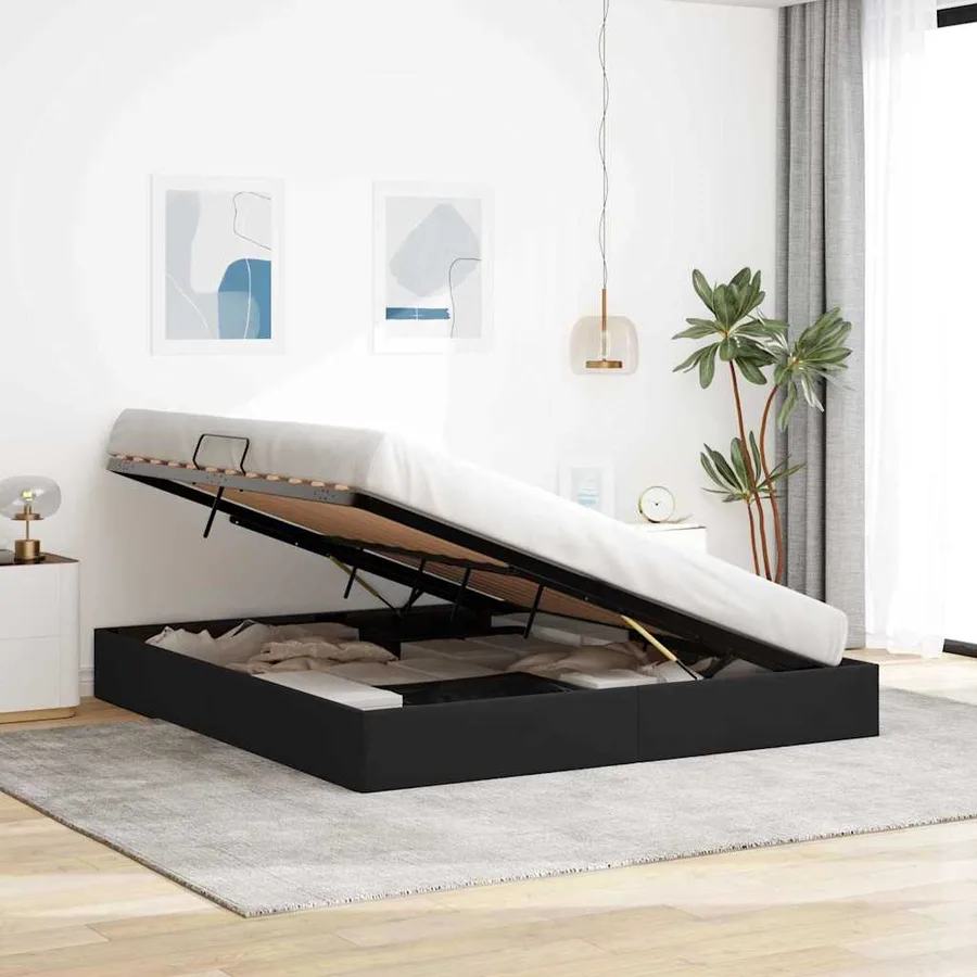 Lit de Rangement avec stockage Noir 180 x 200 cm Velours - 4