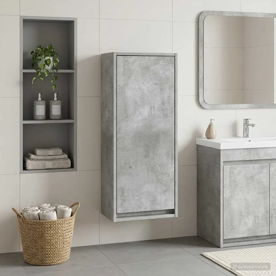 Meuble de lavabo mural Gris béton 35 x 20 x 81 cm