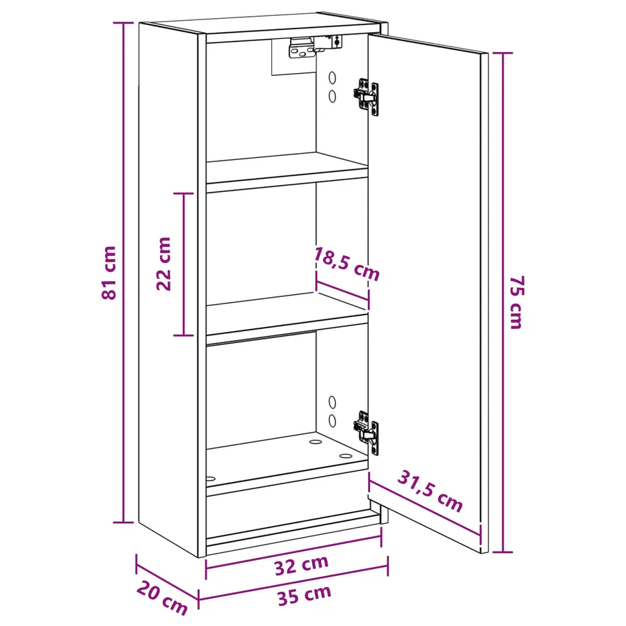 Meuble de lavabo mural Gris béton 35 x 20 x 81 cm - 9