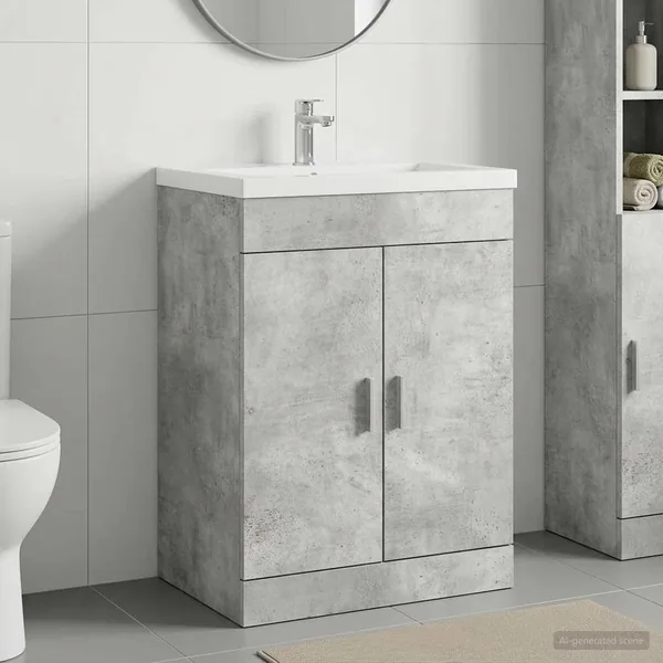 Meuble sous lavabo de salle de bain Gris béton