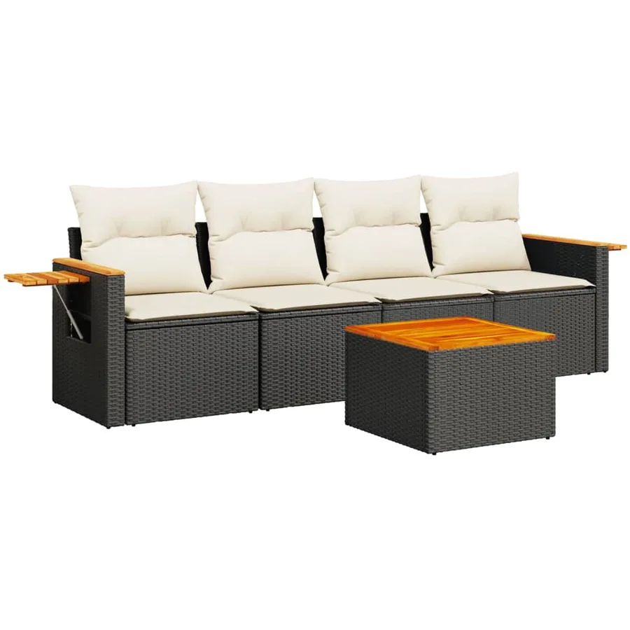 Salon de jardin 5 pcs avec coussins noir résine tressée - 2