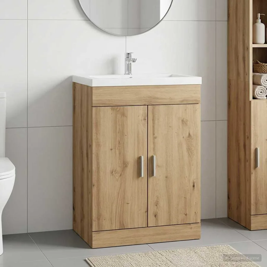 Meuble sous lavabo de salle de bain Chêne artisanal