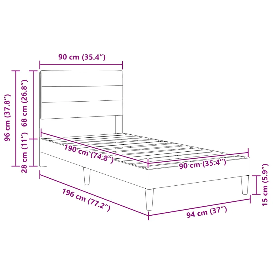 Cadre de lit avec tête de lit Gris clair 90 x 190 cm Tissu - 9