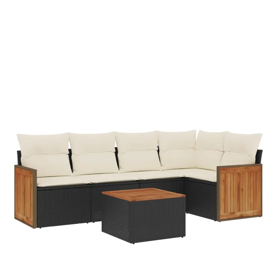 Salon de jardin 6 pcs avec coussins noir résine tressée - 2